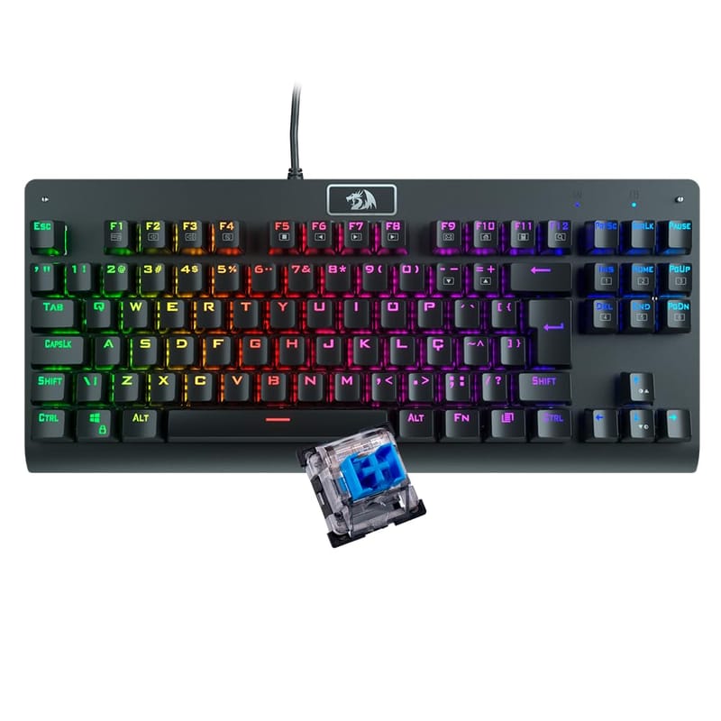 Teclado Mecânico Redragon Dark Avenger Preto Iluminação Rainbow Switch Vermelho K568R
