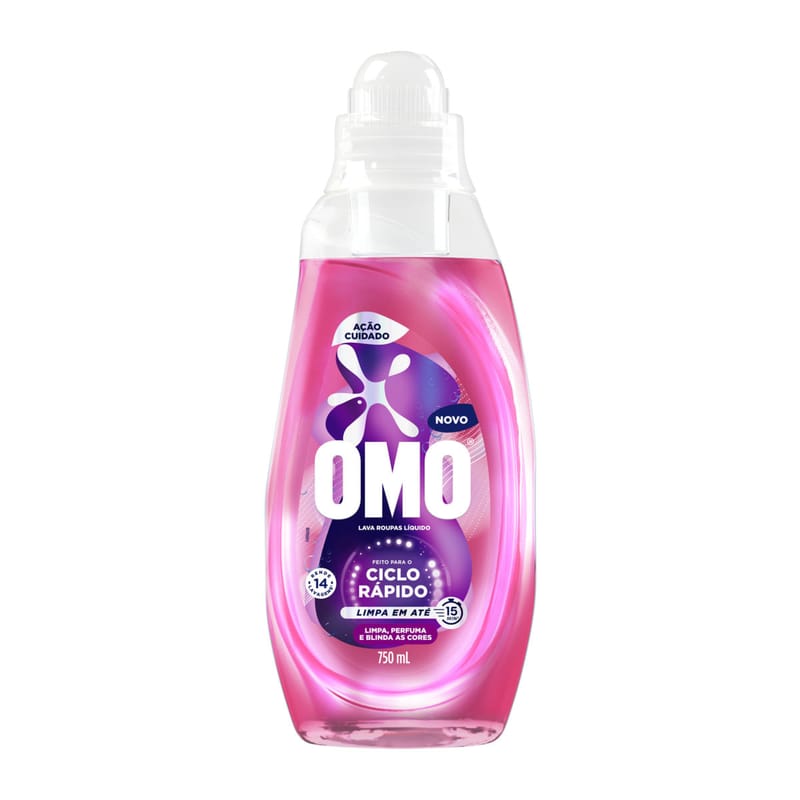 Lava-Roupas Líquido Omo Ciclo Rápido Ação Cuidado Frasco 750ml